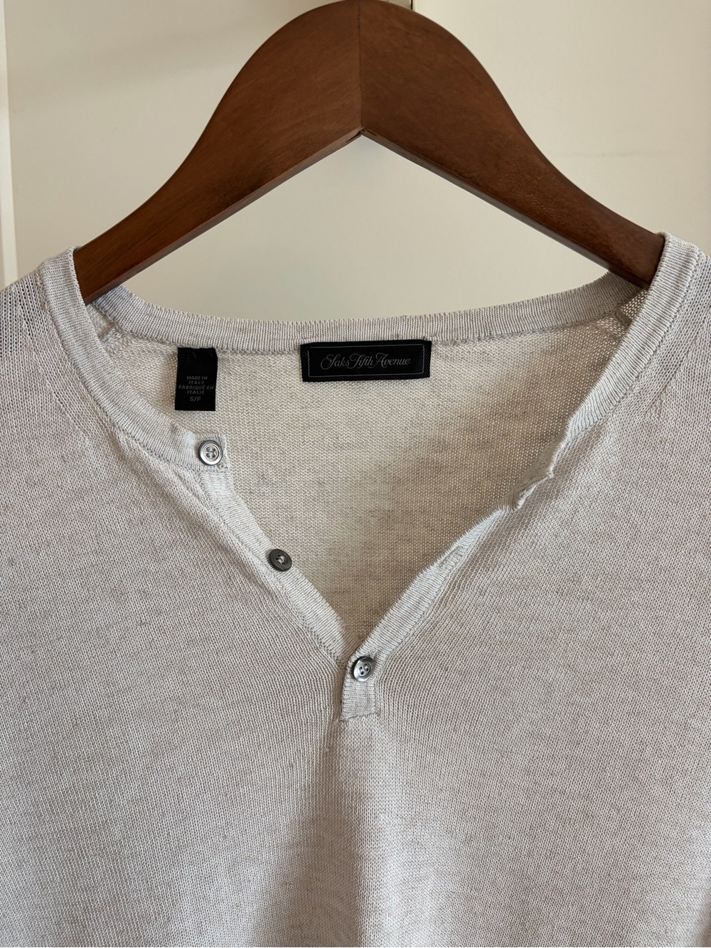 Saks Fifth Avenue Gray Men's Sweater - linen blend. Made in Italy